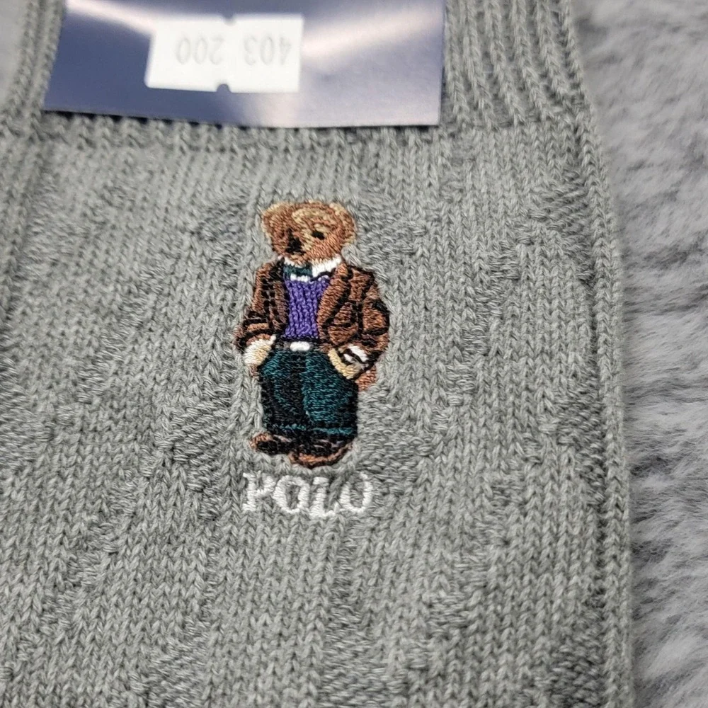 Polo Ralph Lauren Socks Mens 10-13 Gray Cotton Dress Polo Bear Crew Mid Calf
